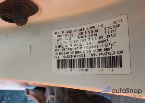 2016 Honda Accord Lx z USA, uszkodzony, nr VIN 1HGCR2F30GA058955